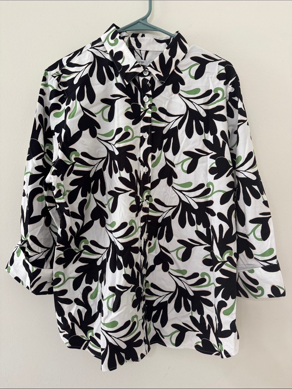 Chico’s Printed Button-Front Women's Top in White, Black & Green 2.5